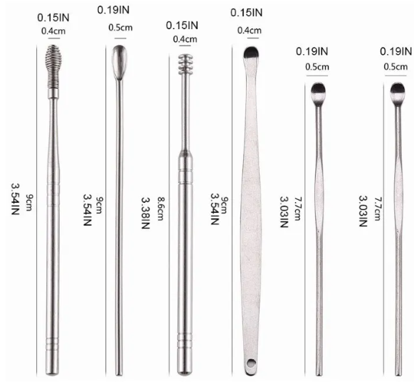 Set Limpiador Oído Acero Inoxidable 6Pza